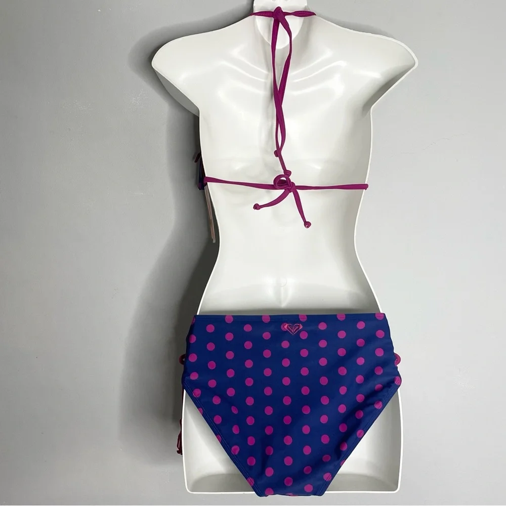ROXY GIRL Fringe Tiki Polka Dot Triangle Halter Top Bikini Set